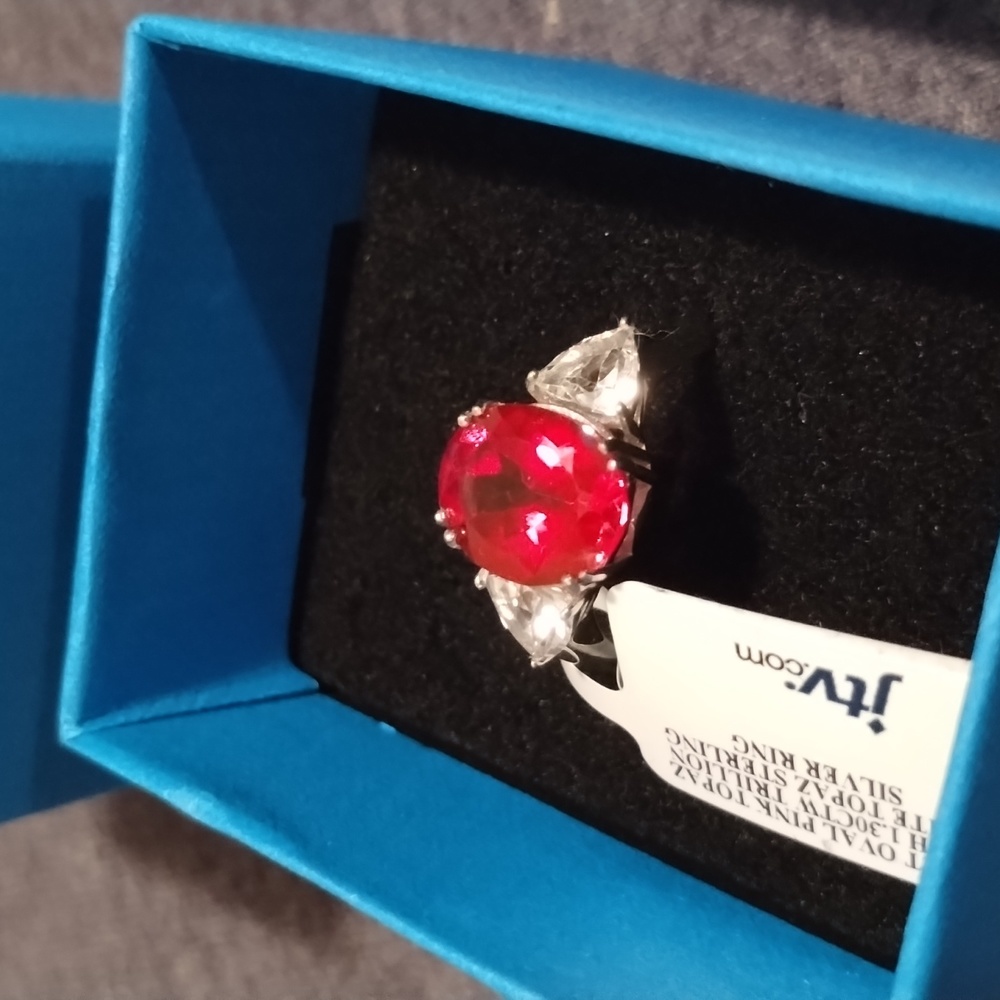 NEW 4CT RASPBERRY PINK TOPAZ STERLING SILVER RING SIZE 9 WITH 1.3CT WHITE TOPAZ